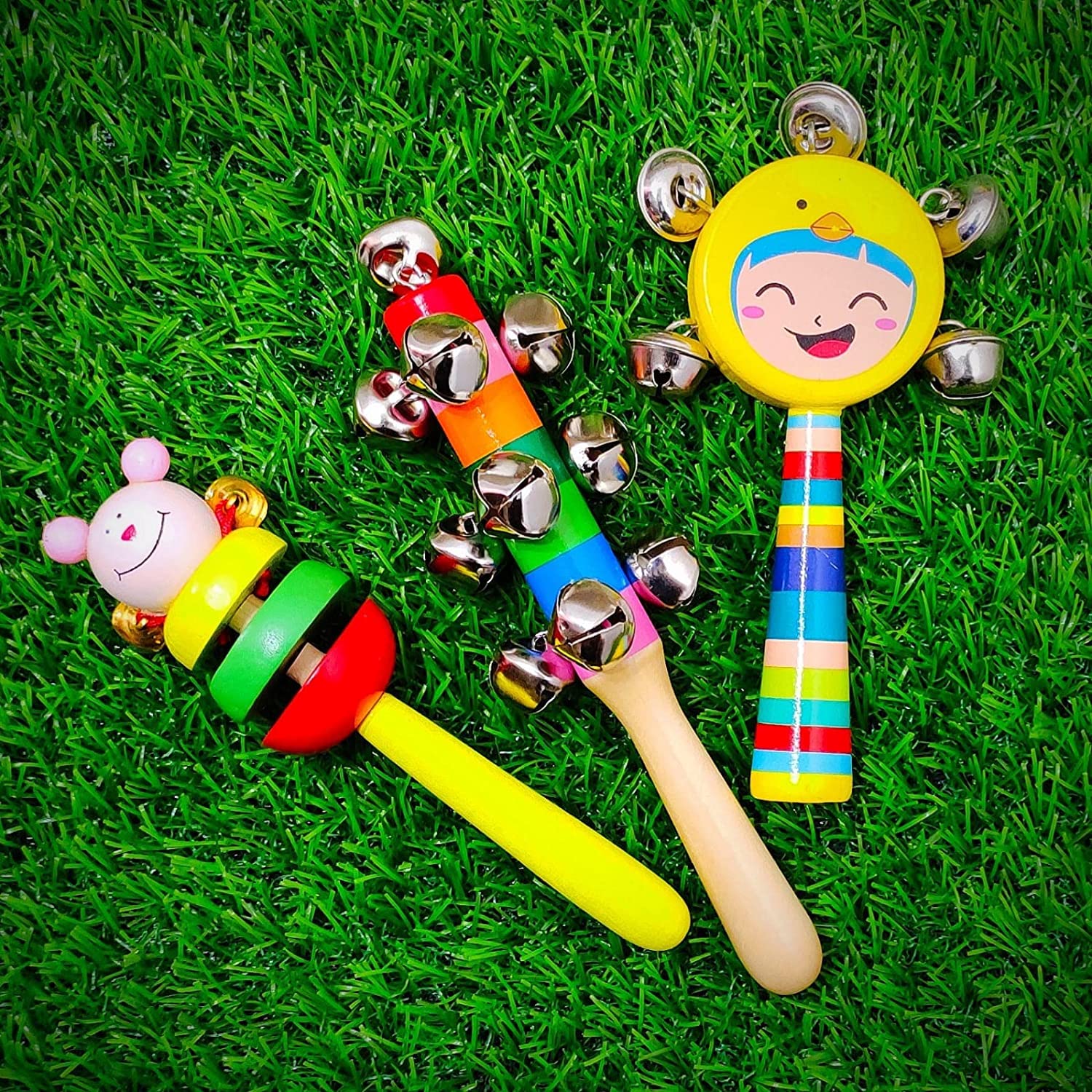 Non Toxic Wooden Rattles for Baby/Infants (0 to 6 to 12 Months) – Set of 3 pcs – Multicolor – Discover Sounds & Develops Sensory Skills Non Toxic Wooden Rattles for Baby/Infants (0 to 6 to 12 Months) – Set of 3 pcs – Multicolor – Discover Sounds & Develops Sensory Skills