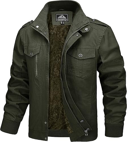 MAGCOMSEN Chaqueta de invierno para hombre, con forro polar, chaqueta de trabajo de lona encerada, chaquetas cálidas de sherpa, chaqueta militar