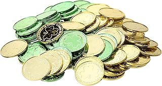 Green & Gold Plastic Coin Table Sprinkles - 1.37" (Pack Of 100) - Vibrant & Reusable Party Decor For Celebrations, Events, & Holidays