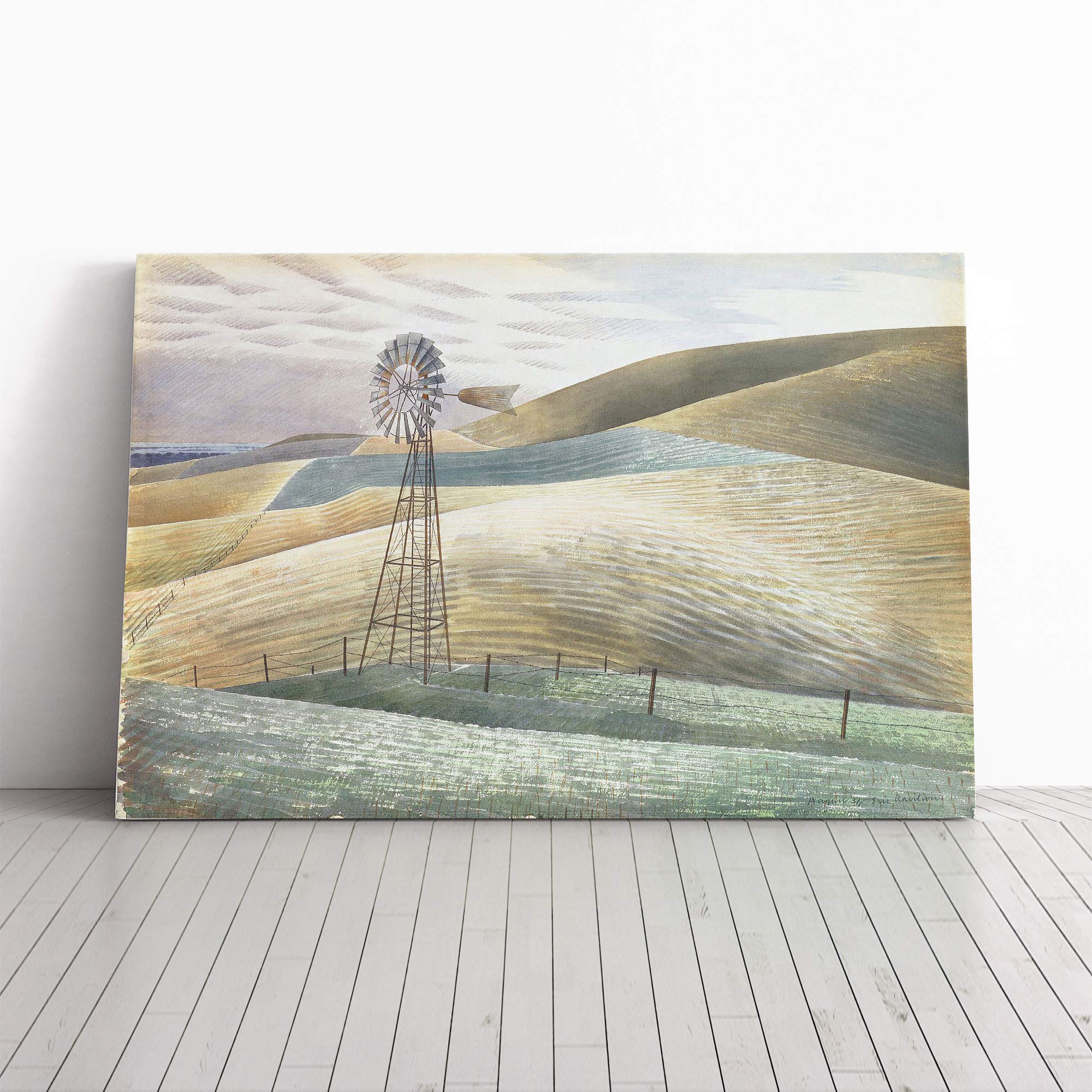 Eric Ravilious Furlongs Waterwheel Canvas Print | Gallery Wrapped 30mm Frame Wall Art | 24x16 inches | Ready to Hang | Modern Picture | Living Room Bedroom Lounge Office