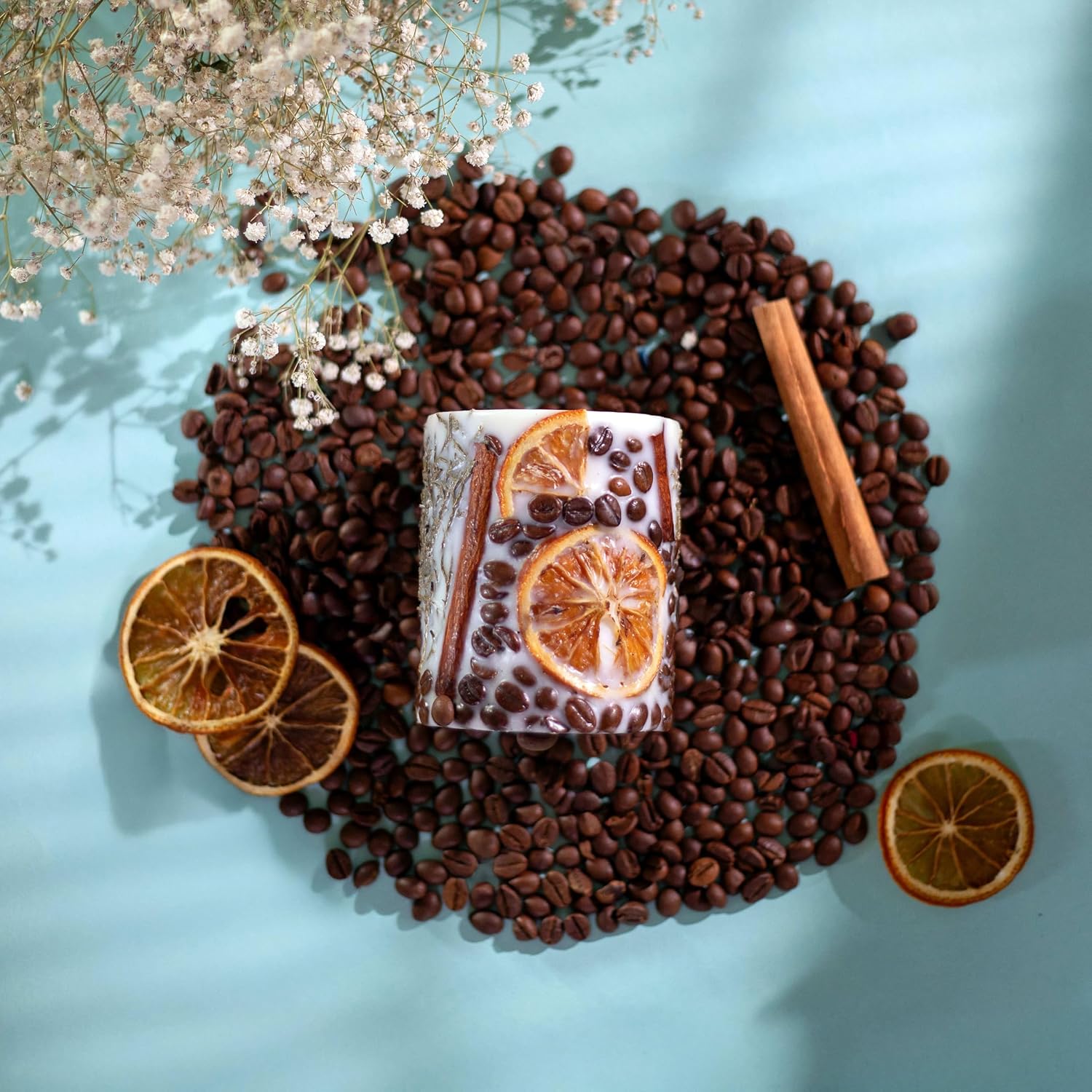 THEA Coffee Candle Essence Oil Autumn Leaves & Cinnamon Apple Scented Medium Pillar Candle Small 100% Soy Wax Burn Long Lasting Clean Burning No Drip Candles Home Party Decor
