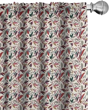 Ambesonne Flower Window Curtains, Plant Swirls Leaves in Modern Hand Painted Like Image with Cream Backdrop Art Print, Lightweight Decor 2-Panel Set with Rod Pocket, Pair of - 28" x 84", Ivory