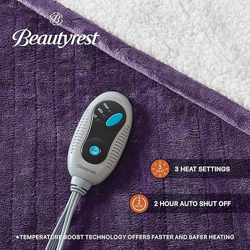 Vista 118 de Beautyrest - Manta Eléctrica Reversible de Felpa ultraligera - Manta Eléctrica, Regulador de Múltiples Niveles de Calor Acogedor Sofá Sala de Estar