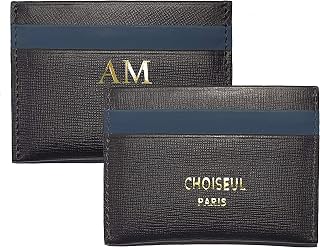 Choiseul - Leather card case - Leather card holder- Personalized card holder- Credit card case -Black Saffiano leather and Blue leather