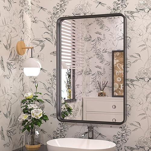 Miniatura 203 de TETOTE Espejo de 60 x 36 pulgadas para baño, espejo de tocador dorado de latón cepillado, espejo de pared grande rectangular con marco de metal Oro