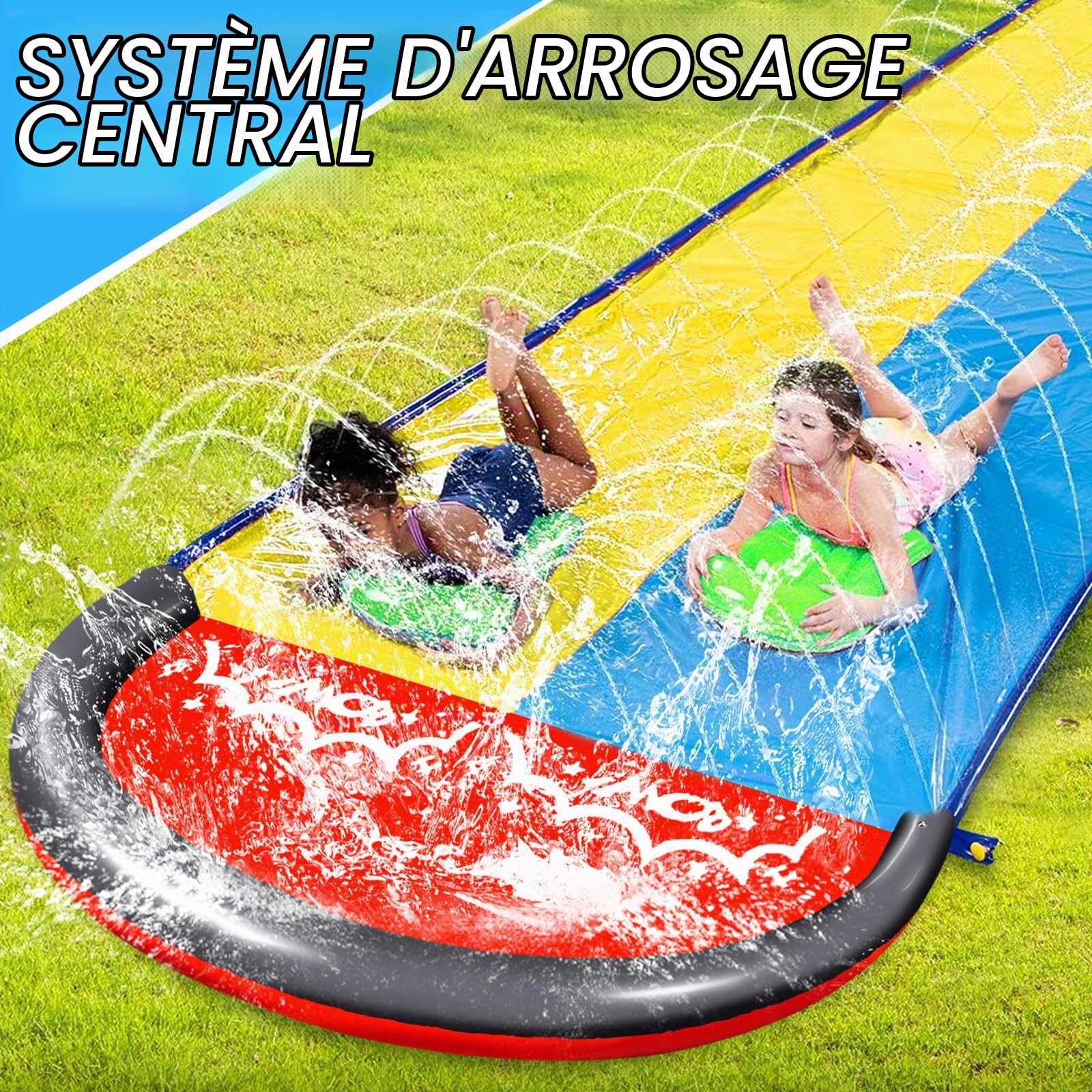 15.7ft/480cm Toboggan pour Pelouse Double Toboggan à Eau