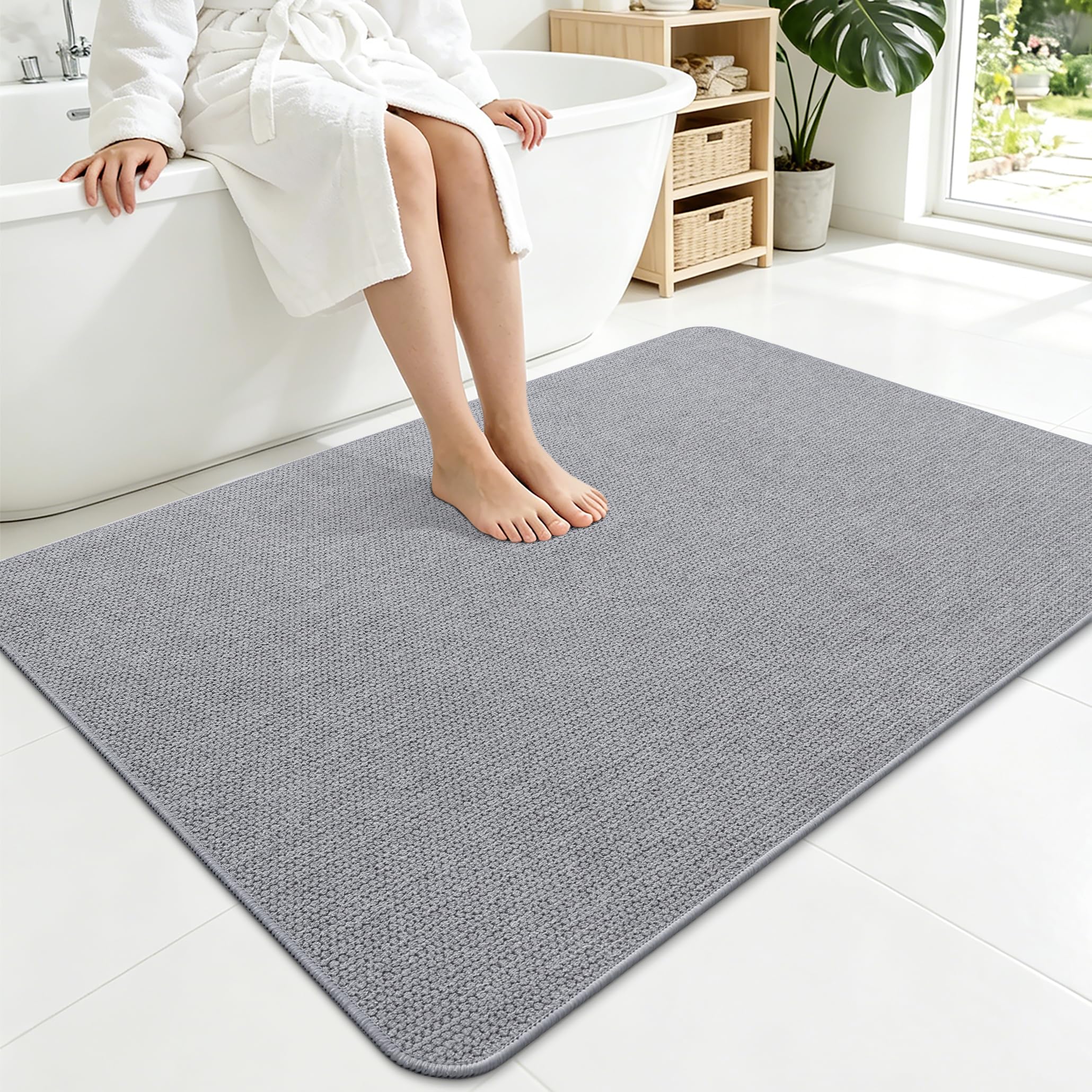 Smiry Ultra Thin Bath Mat 40x32, Non Slip Rubber Washable Bathroom Rugs