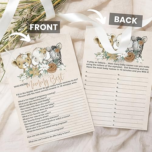 Miniatura 5 de Flora - Juegos de baby shower para niñas – Paquete de 25 actividades – Word Scramble, Adivina el precio, carrera de nombres de bebé y quién sabe