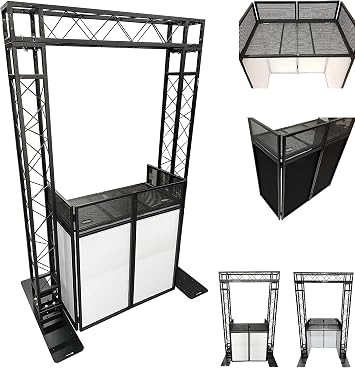 Black Arch Truss Combo Kit 7.6 ft. Height 5 ft. Width+DJ Facade W/40"x20" table Heavy-Duty Truss and B/W DJ Facade All-In-One Combo Kit