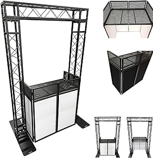 Black Arch Truss Combo Kit 7.6 ft. Height 5 ft. Width+DJ Facade W/40"x20" table Heavy-Duty Truss and B/W DJ Facade All-In-One Combo Kit