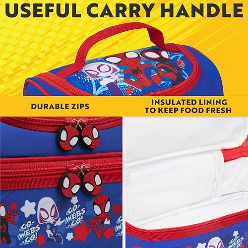 Miniatura 4 de Get Trend Marvel Spidey - Lonchera aislada con dos compartimentos para aperitivos de picnic, bolsa enfriadora, regalos para niños (azulrojo araña)