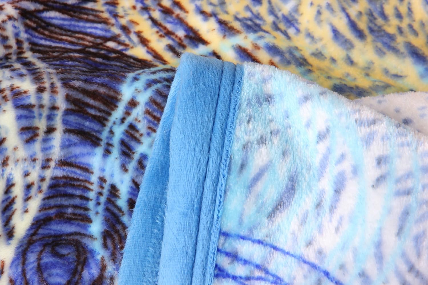 DaDa Bedding Flannel Faux Mink Fleece Throw Blanket - Swirly Painting Silky Soft Warm Bright Vibrant Abstract - Multi Colorful Navy Blue Yellow - 80" x 90"