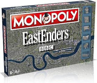 Winning Moves Eastenders Monopoly Board Game, Tour your favourite characters from the popular TV Soap, Invest in market stalls and Queen Vic pubs and reap the rewards, 2-6 player game for ages 8 plus