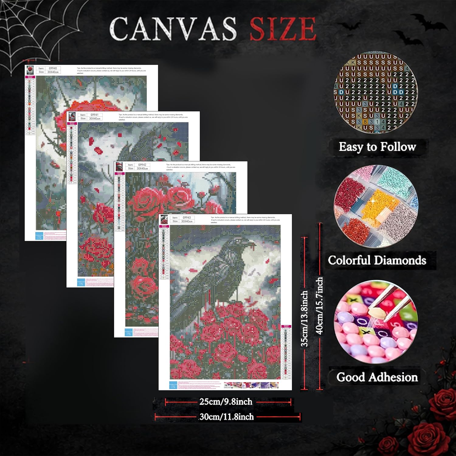 Gemozaic 4 Pack Gothic Diamond Art Kits for Adults, 12 x 16 Inch, Unframed image 3