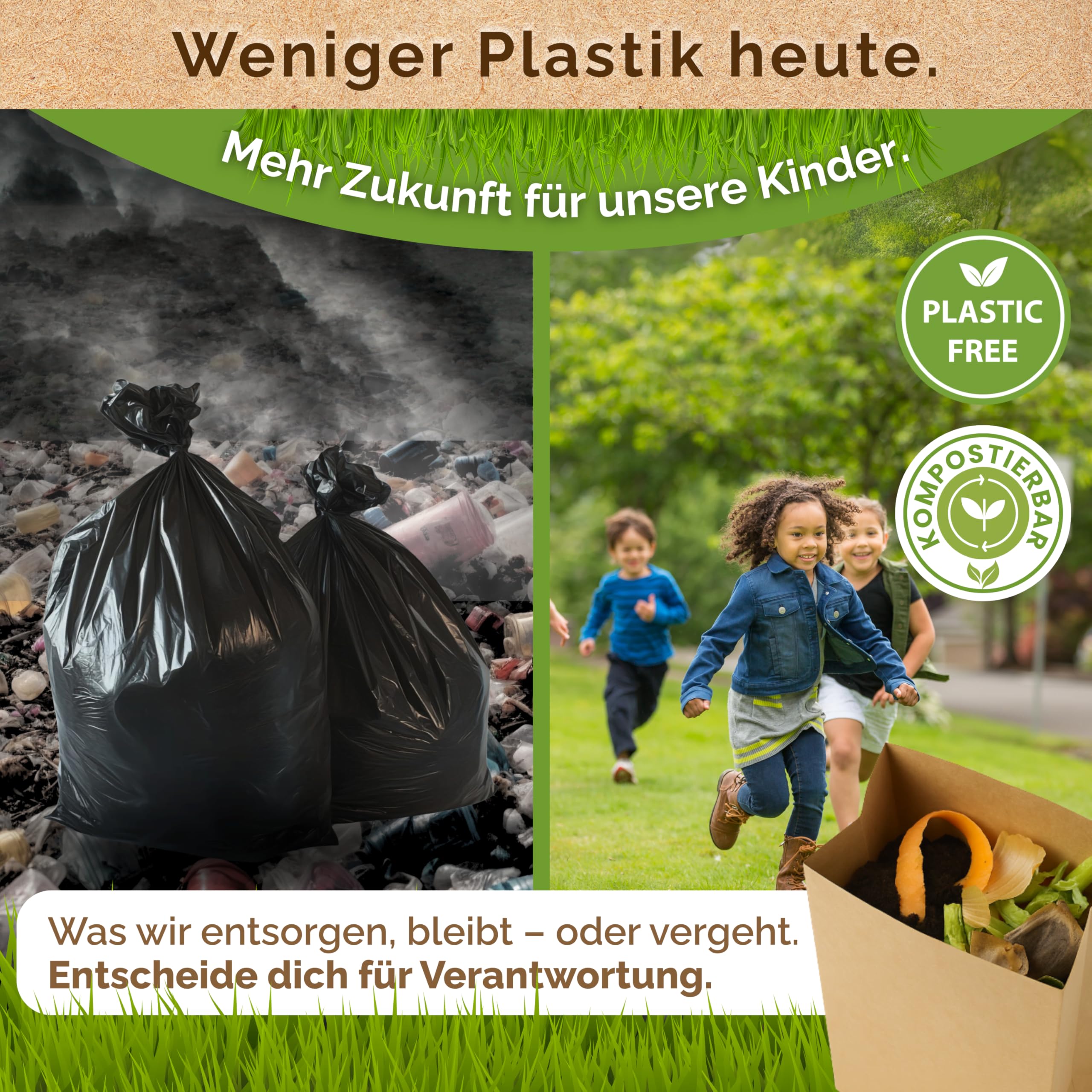 Premium Biomüllbeutel 20L - 50 Stück Bio müllbeutel Extra reißfest &Nassfest Biomülltüten Papier für Küche Biomülleimer & Biotonne | Papiertüten plastikfrei, umweltfreundlich & kompostierbar