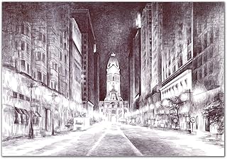 Philadelphia City Hall Street View Wall Decor - 8x10in UNFRAMED Art Print - Modern Wall Art Black & White - Home & Office