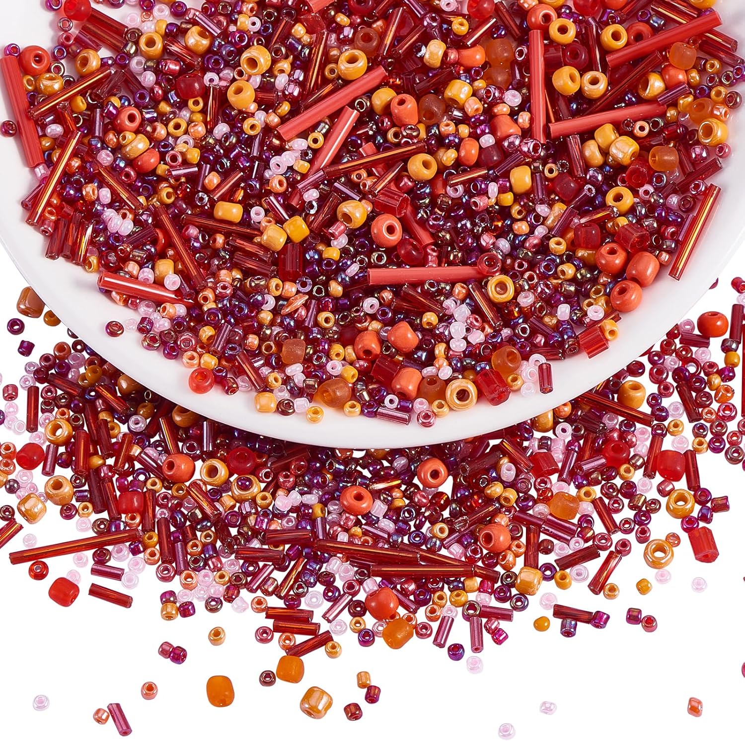 BEEFLYING 1 Pack Assorted Glass Seed Beads Bugle Beads Tube Beads for Jewelry Making 1.5-4.5mm Tube Loose Glass Seed Spacer Beads Bulk for DIY Jewelry Bracelet Neckalce Earring Making (Red)