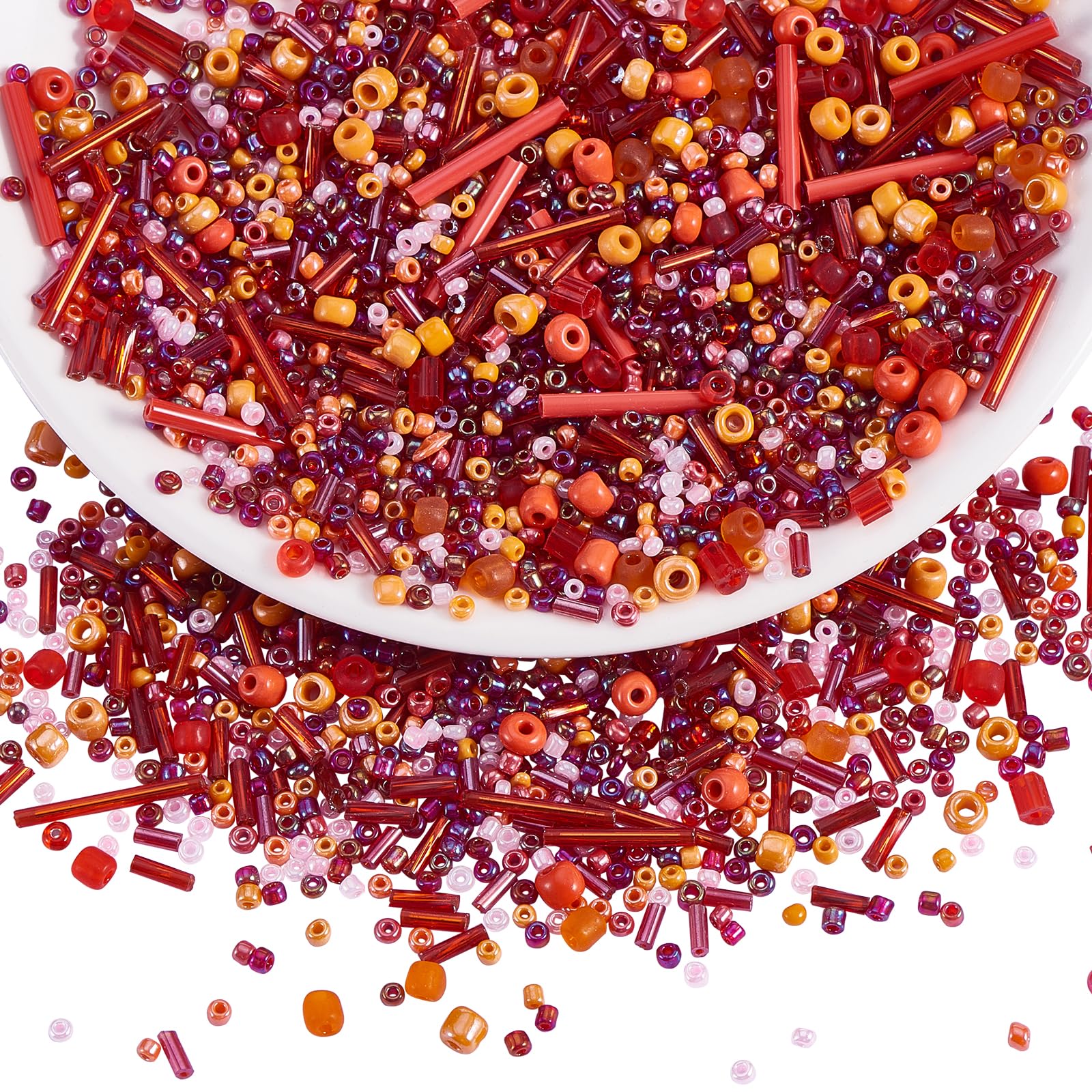 BEEFLYING 1 Pack Glass Seed and Bugle Beads 1.5-4.5mm Tube Loose Spacer for DIY Jewelry Bracelet Necklace Earring Making (Red)