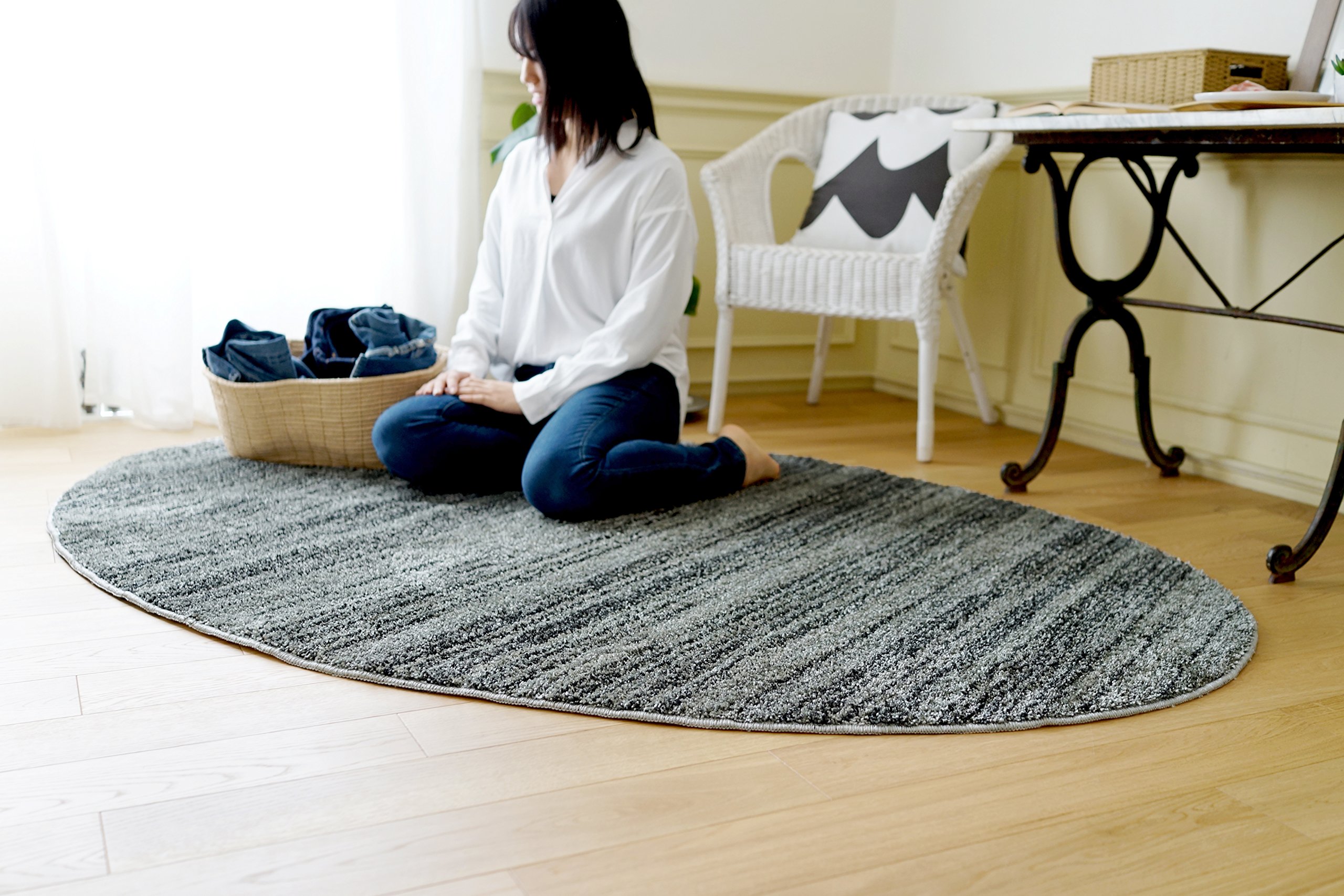 Amazon｜スミノエ(Suminoe) ラグ ダークグレー 楕円形 140×200cm