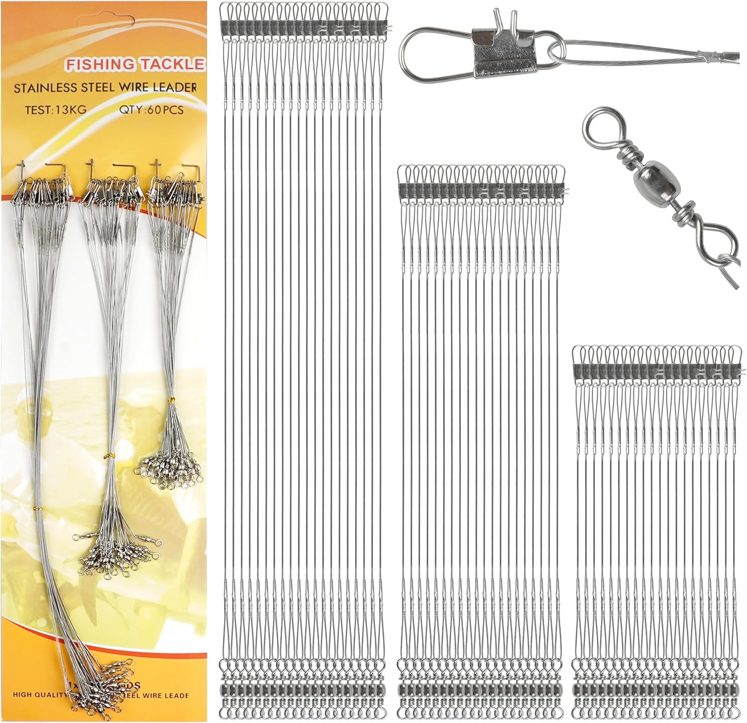 Kit de 60 cañas líderes de pesca acero inoxidable miniatura 1