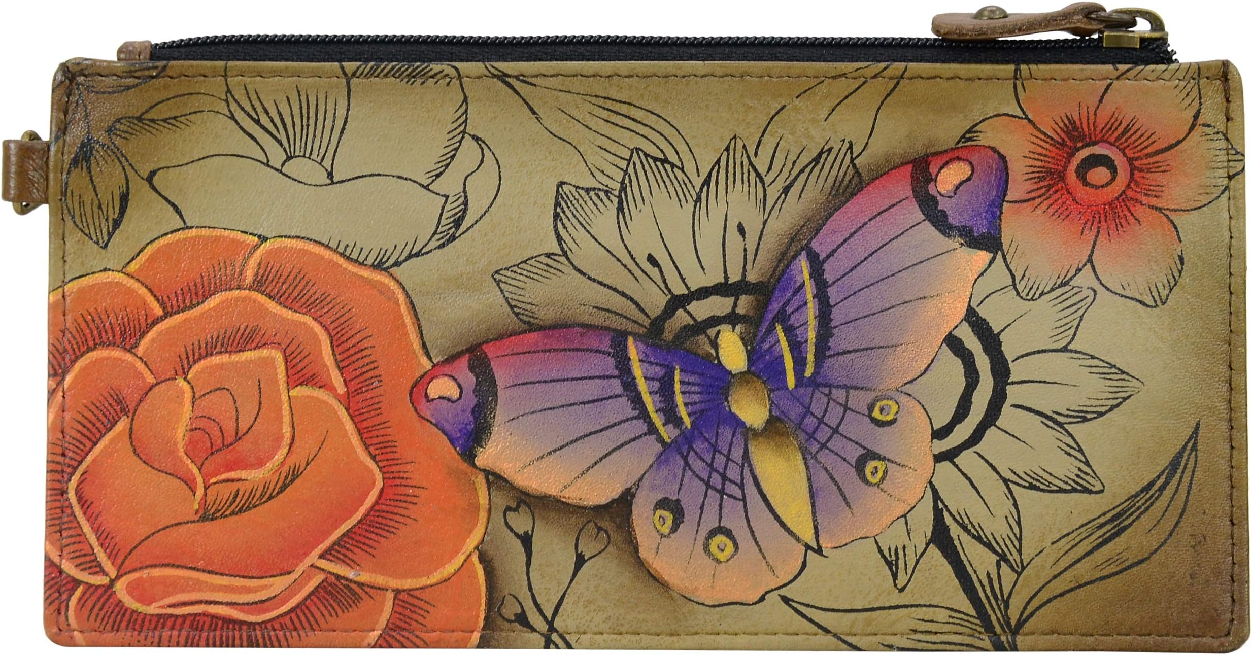 Women's Hand Painted Leather Wallet Card Holder, One Size