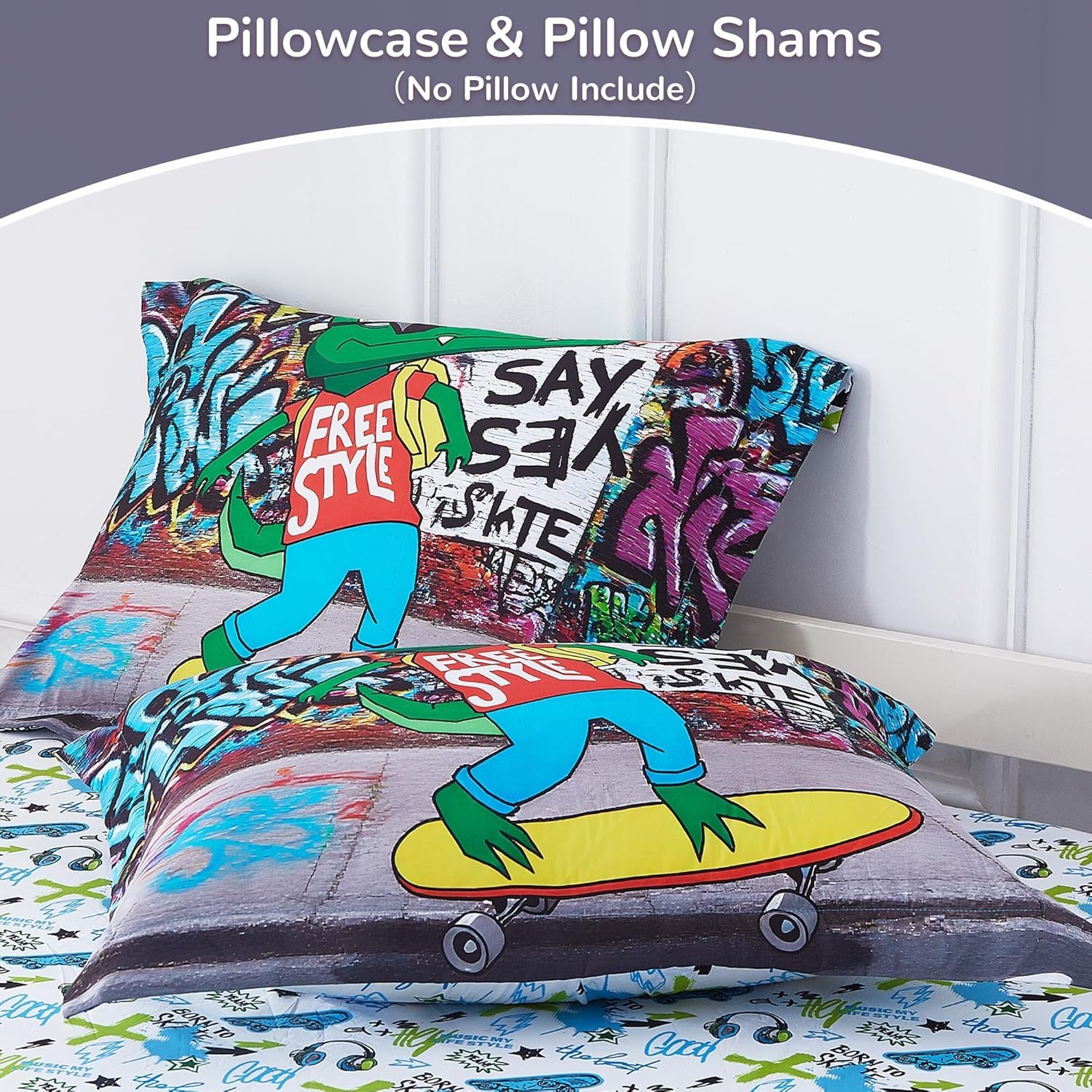 Viviland Full Bedding Set for Boys 7 Piece Bed in a Bag with Comforter, Sheets, Pillowcases Soft Microfiber Kids Comforter Set, Oeko Certified, Machine Washable, Street Graffiti Theme