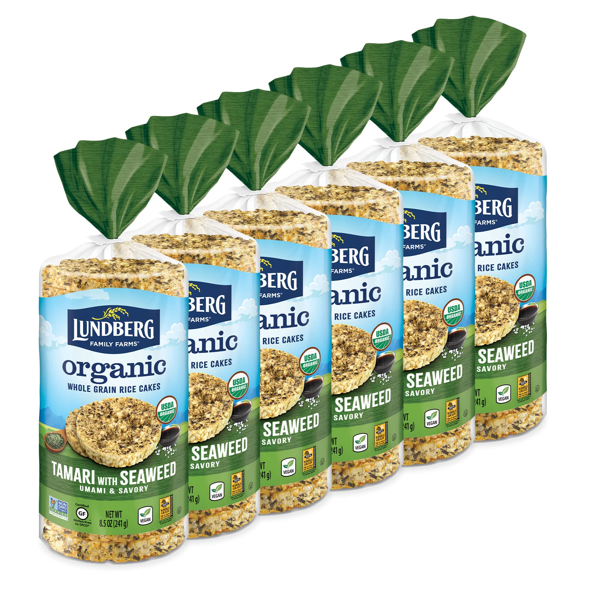Lundberg Organic Brown Rice Cakes, Tamari with Seaweed, Gluten-Free, Vegan, Healthy Snacks, 8.5 Ounce (Pack of 6)