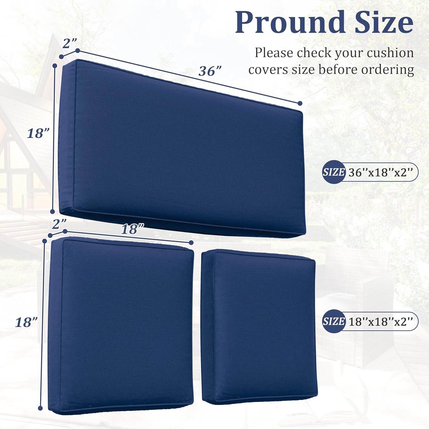 3 Pcs Outdoor Cushion Covers, Patio Cushion Covers Replacement Fit for 4-Seater Wicker Rattan Patio Set Chair Couch,36×18×2,18×18×2, Covers Only, Blue