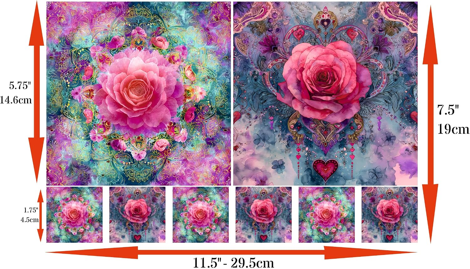 Rose Valentine Rice Papers, 8 x 11.5 inch (A4) - 4 Pages | 32 Pieces | 8 Unique Designs | Versatile Christmas Designs for Art Projects & Crafting by CRAFT KREATIVELY
