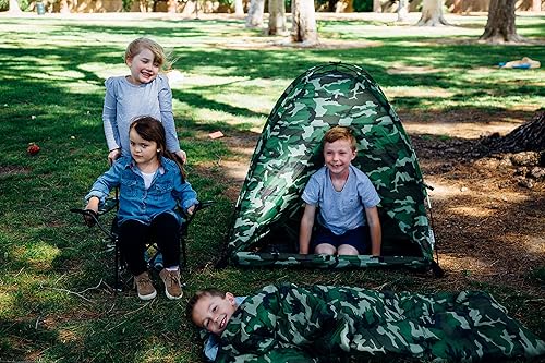 Miniatura 7 de Pacific Play Tents 23335 - Juego de tienda de campaña con cúpula de camuflaje verde para niños con saco de dormir y silla