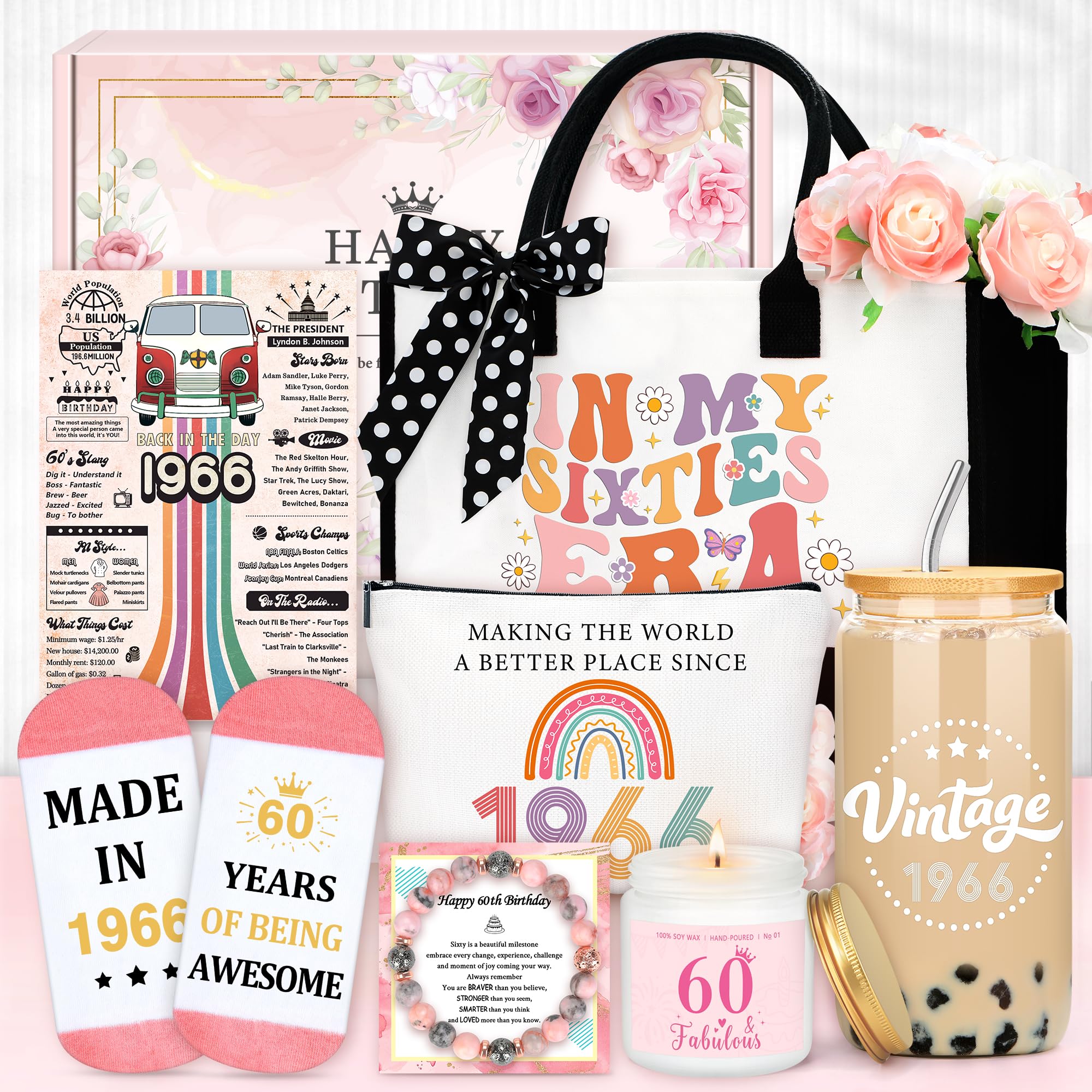 60th Birthday Gifts for Women Unique 60 Year Old Birthday Gifts for Women Happy 60th Gift Ideas for Her Cool 1966 Gift for Woman in Their 60s Turning 60 Presents for Mom Wife Sister Friends Coworker