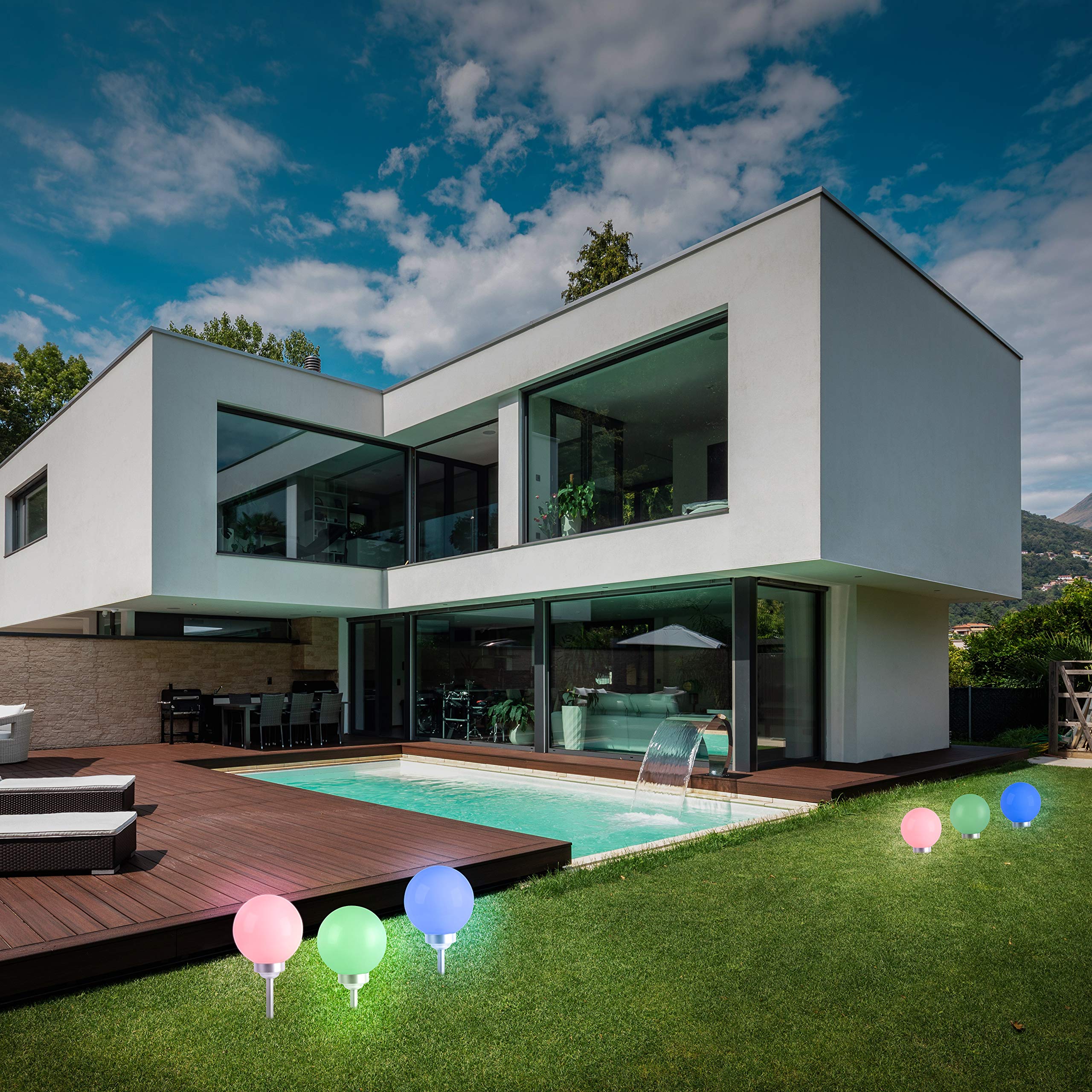 LUMI JARDIN Sfera Luminosa Solare Multicolore Moony a LED, Diametro 30 cm, 30 x 30 x 72 cm, policarbonato ABS, Bianco 1W 1.5V