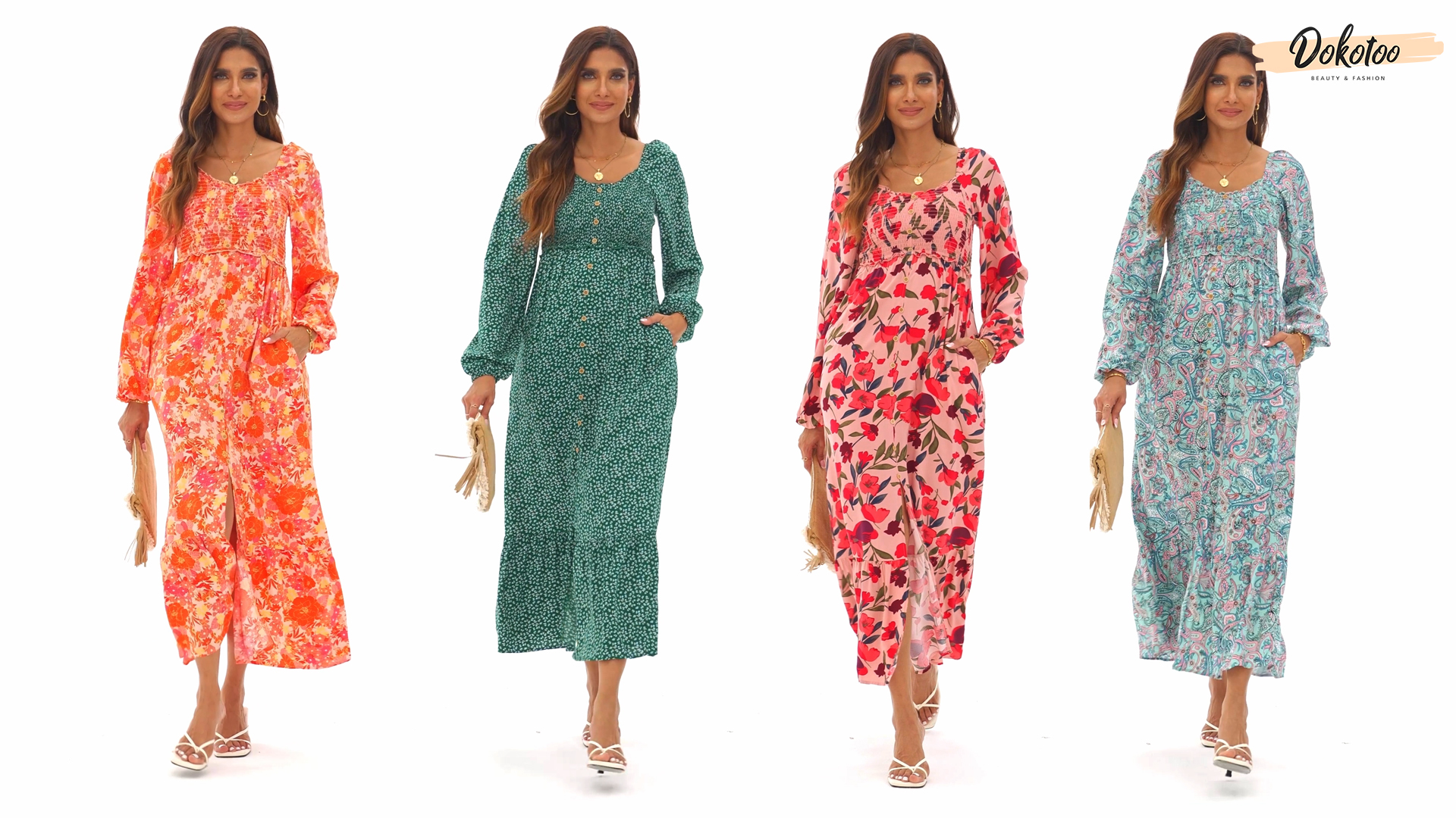 Dokotoo Maxi Dresses for Women 2025 Boho Floral Printed Long Sleeve Button  Down Square Neck Smocked Casual Elegant Flowy A-Line Long Fall Dress  Sundresses for Women Vacation Outfits Black Small at Amazon