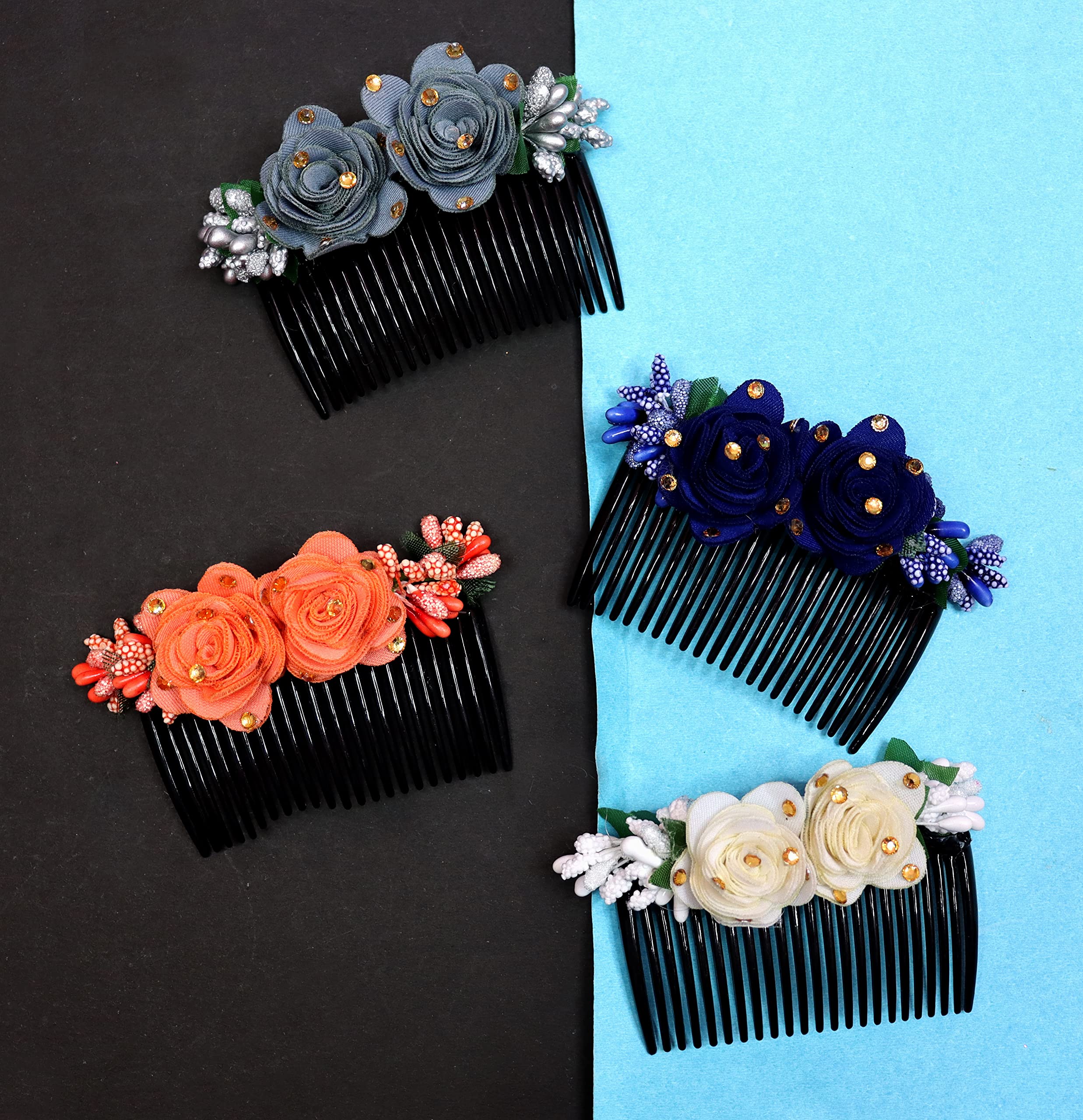 STYLEDOSE Multicolor Acrylic Comb and Cloth Flower Hair Clip/Side Comb/Flower Design Jooda Hairpin Comb Flower Design Jooda Pin Pearl Hairpin Comb For Women And Girls (Pack of 4) (SDComb01) 1