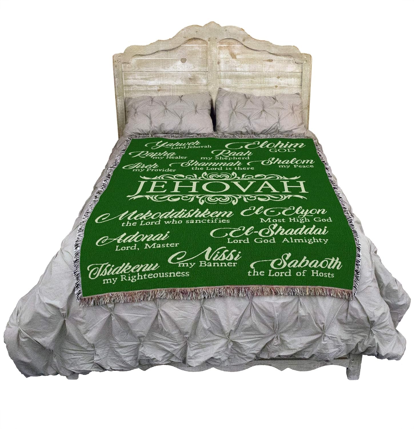 Pure Country Weavers Jehovah Blanket Leaf Green - Religious Gift Tapestry Throw Woven from Cotton - Made in the USA (72x54)