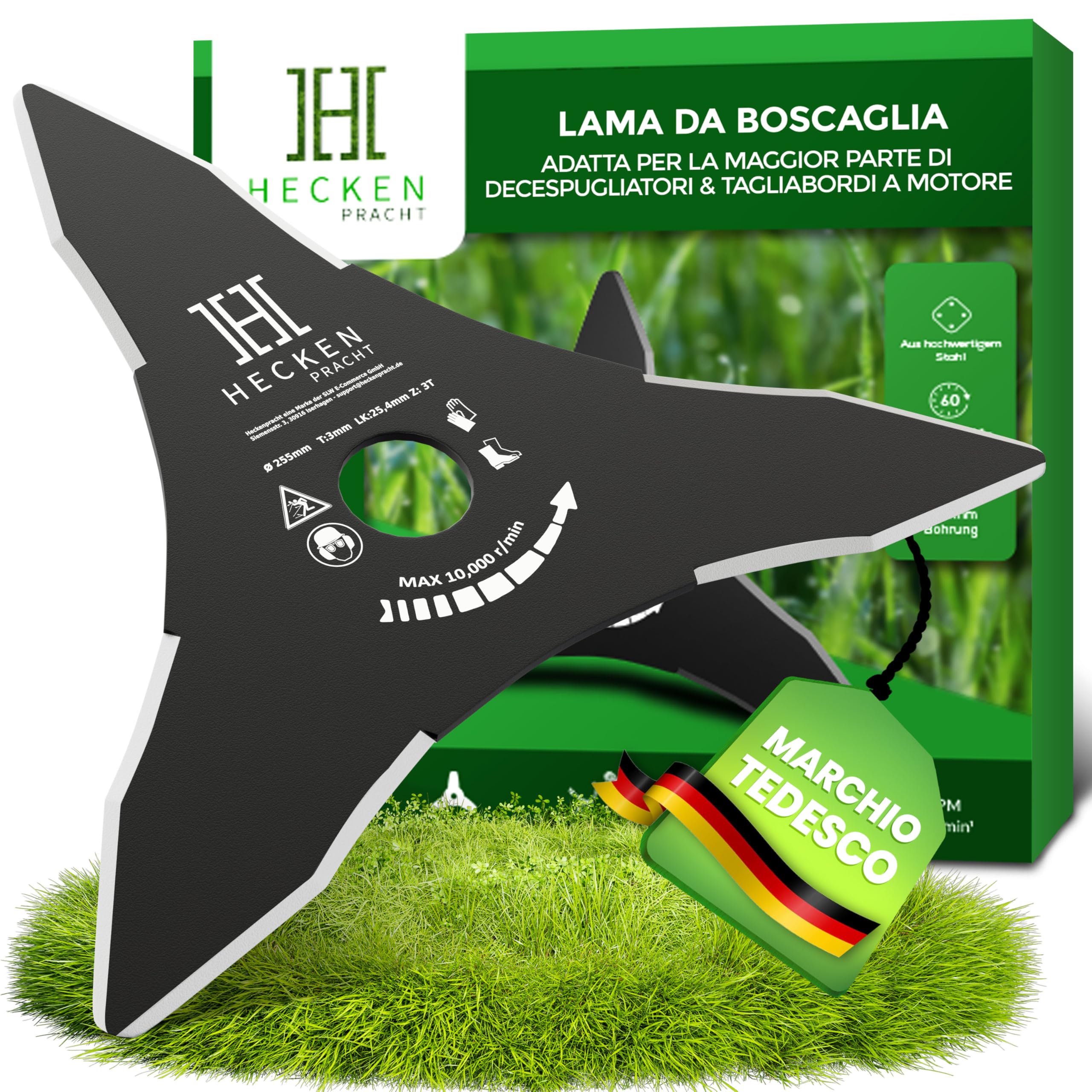 Heckenpracht Lama per decespugliatore a 3 denti in acciaio temprato taglia senza sforzo erba alta e sottobosco. Attacco lama per decespugliatori e decespugliatori. Accessori per decespugliatori