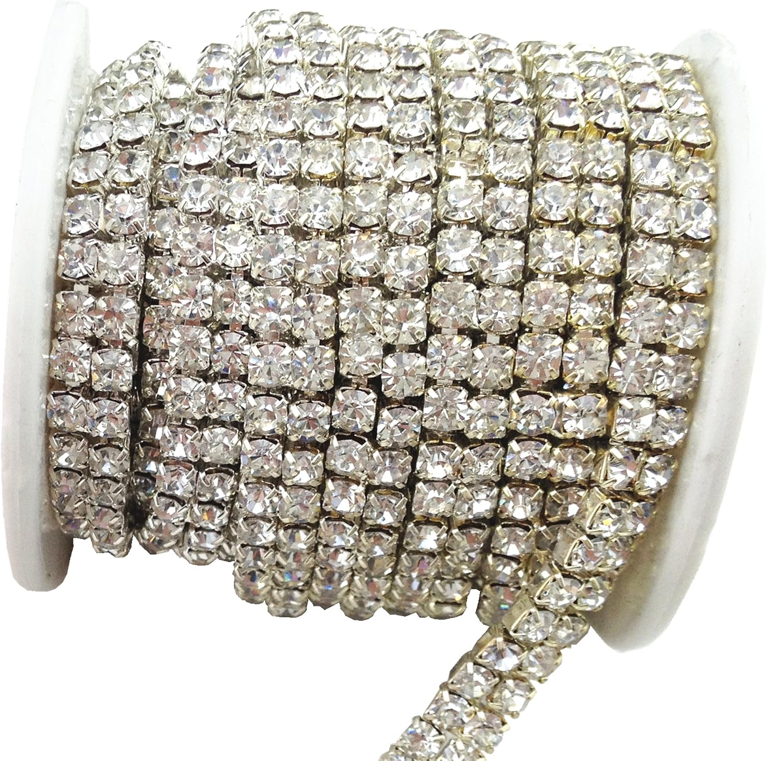 3 Feet 1 Yard 2 Rows Ss16 4mm Close Rhinestone Chain Trims Cup Chain Wedding Cake (Gold+Clear Crystal)