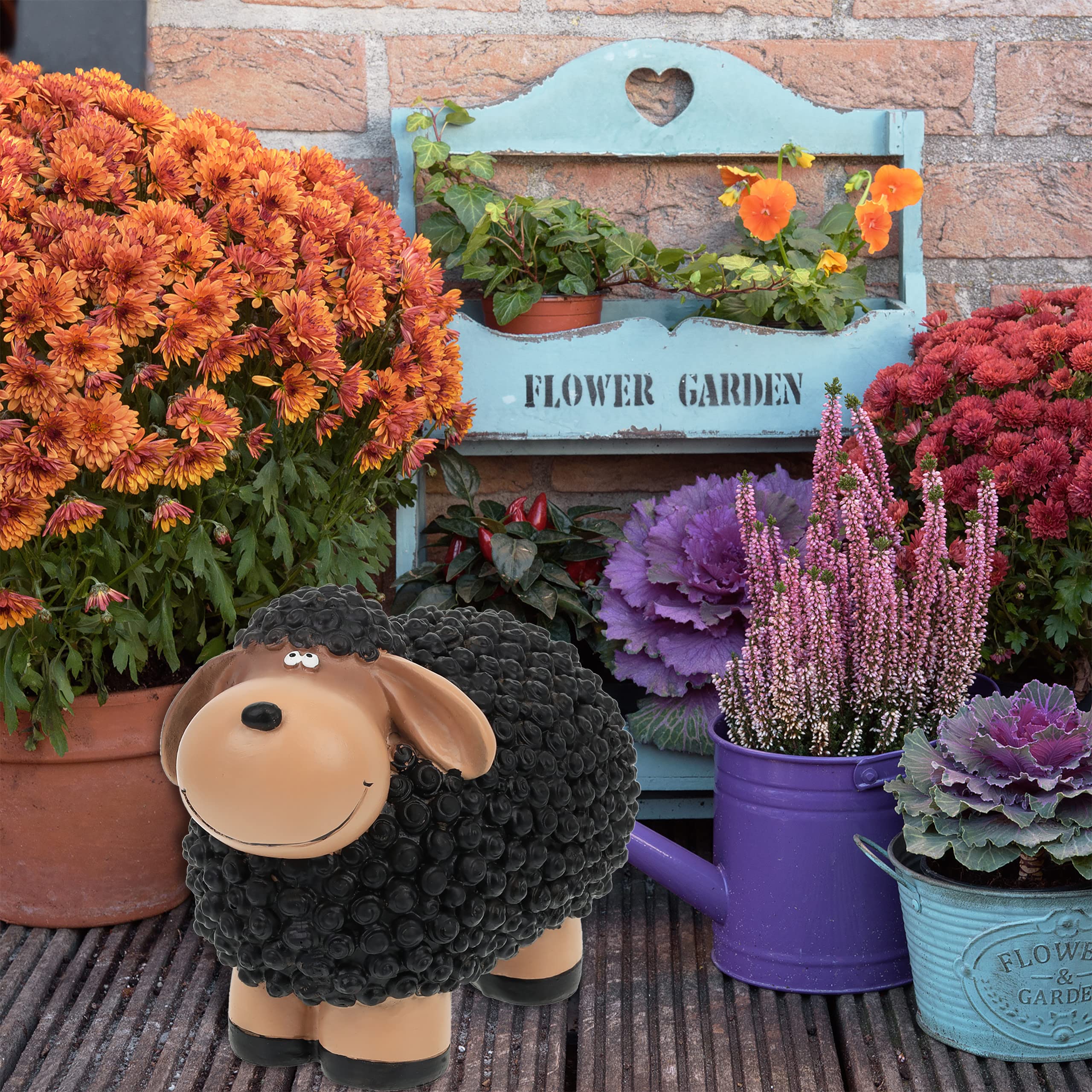 Relaxdays Garden Decoration Sculpture Sheep HWD: 16x21x12.5 cm, Weatherproof, Indoor and Outdoor, Black/Beige - Image 2