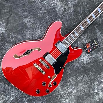 Semi-Hollow Body Electric Guitar, 3 Color Options - Red, Green, Orange (Cherry Red)