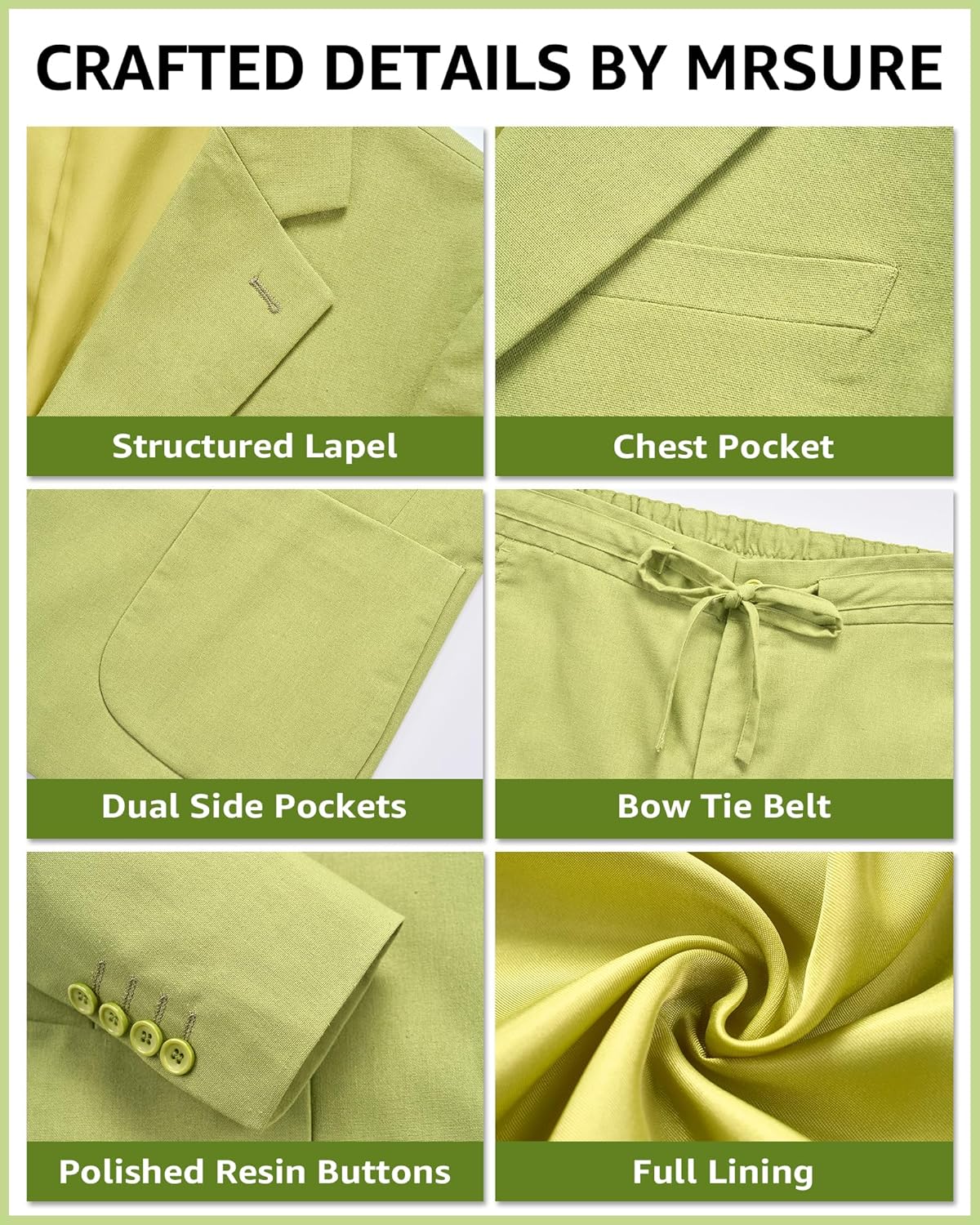 MrSure Men's 2-Piece Regular Fit Linen Suit, Two Buttons Lightweight Jacket and Pants for Prom, Beach Wedding, Casual, Summer - Image 3