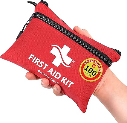 Protect Life Kit de premiers secours de survie pour la maison/le travail, kit de survie en camping | Mini trousse de premiers secours de voyage | Équipement de camping | Petits kits pour voiture | Pack de survie d'urgence en plein air – 100 pièces