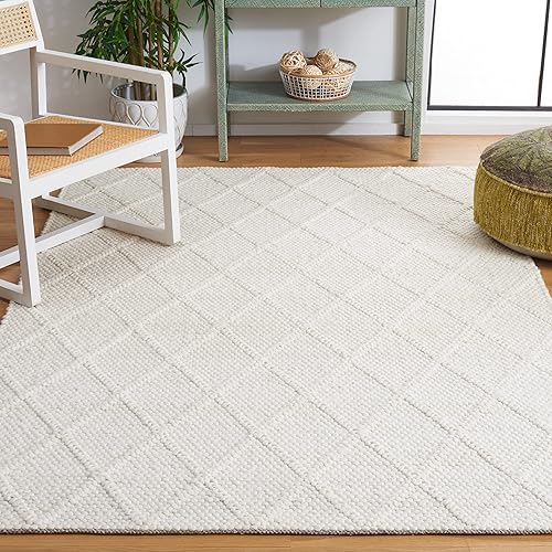 SAFAVIEH Natura Collection - Alfombra de área de 5 x 8 pies, marfil y marfil, lana y viscosa hecha a mano, ideal para zonas de alto tráfico en sala