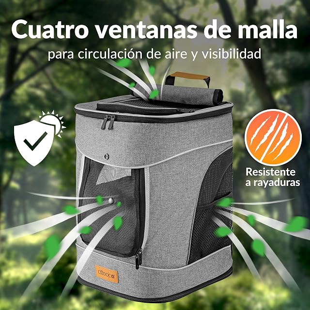 Foto 3 de 8 de CADOCA® Mochila Transportín Perros Gatos 20 Kg Bolso Transporte Mascotas Plegable Correa Comedero Animales…
