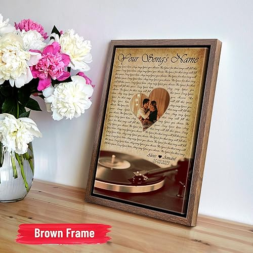 Vista 20 de H-DEWALL Letras de canciones personalizadas, lienzo enmarcado en marrón, música romántica del día de San Valentín, regalo personalizado para marido