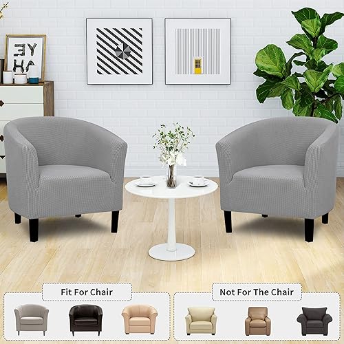 Miniatura 2 de Easy-Going Funda elástica para sillón de club, 2 piezas, funda protectora de muebles jacquard (gris claro, paquete de 2)