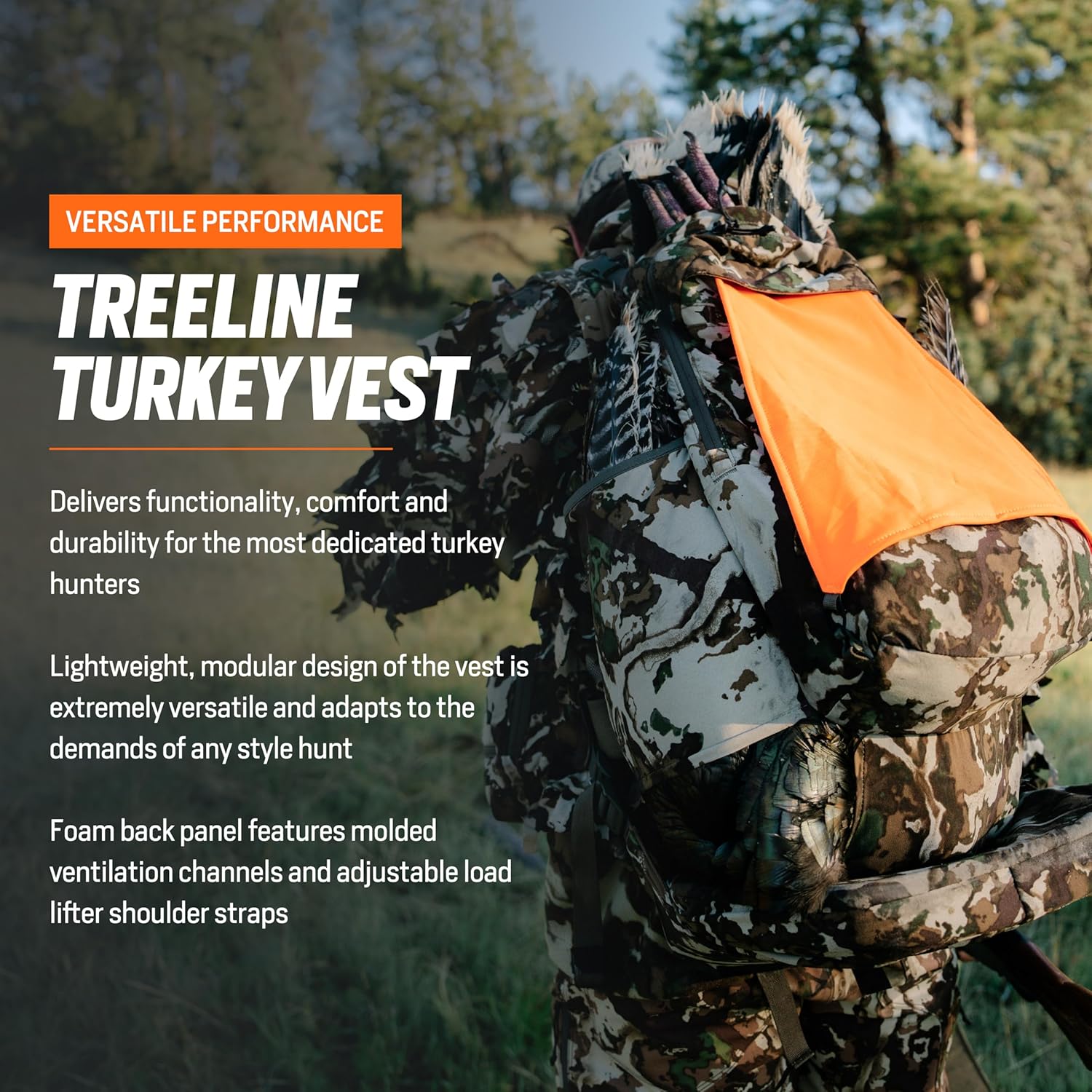First Lite Treeline Turkey Vest - Hunting Vest with Game Pouch, Adjustable Seat & MOLLE System for Tactical Storage