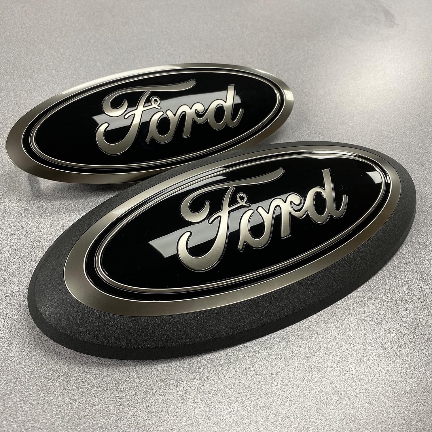 18-20 Ford F-150 Smoke Black Oval Grille & Tailgate Badges Without Front Camera