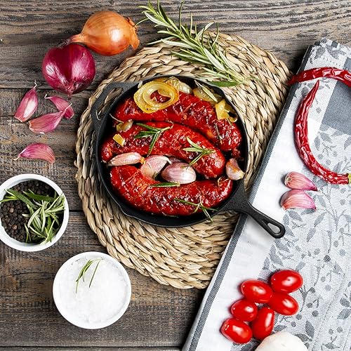 Miniatura 6 de Sartén de hierro fundido pre-sazonado de 12 pulgadas con un soporte de silicona para mango caliente, 12.5 pulgadas