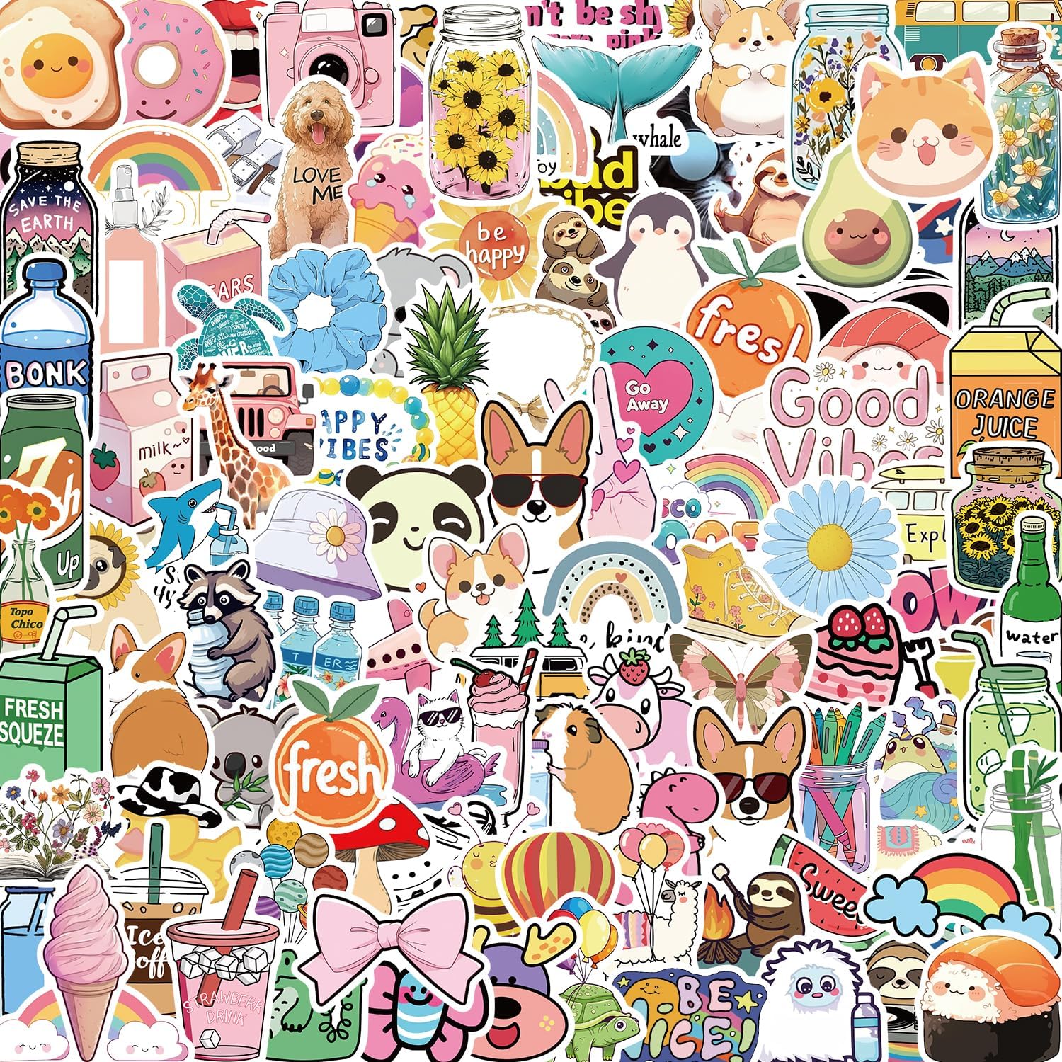 100Pcs Water Bottle Stickers for Kids, Cute Stickers, Waterproof Aesthetic Vinyl Cute Sticker for Kids Teens Girls Adults, for Water Bottle Laptop Luggage