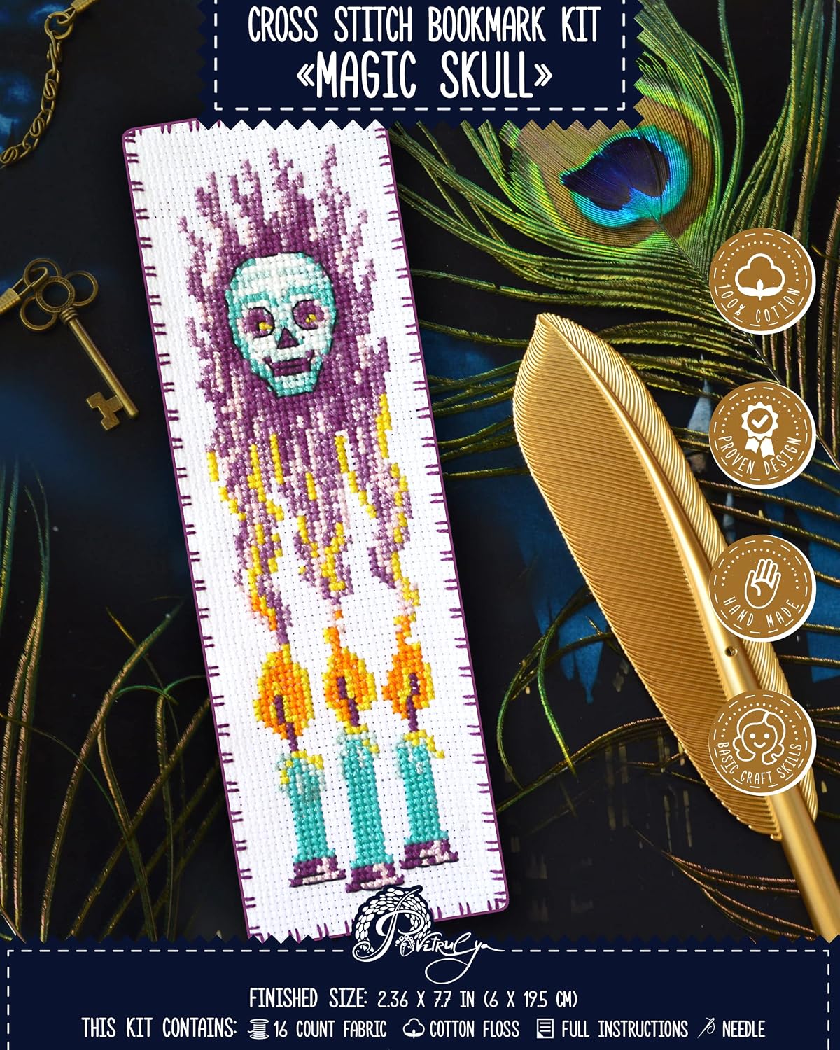 Povitrulya Counted Cross Stitch Kit Wise Owl - DIY Bookmark Set for Hand Embroidery